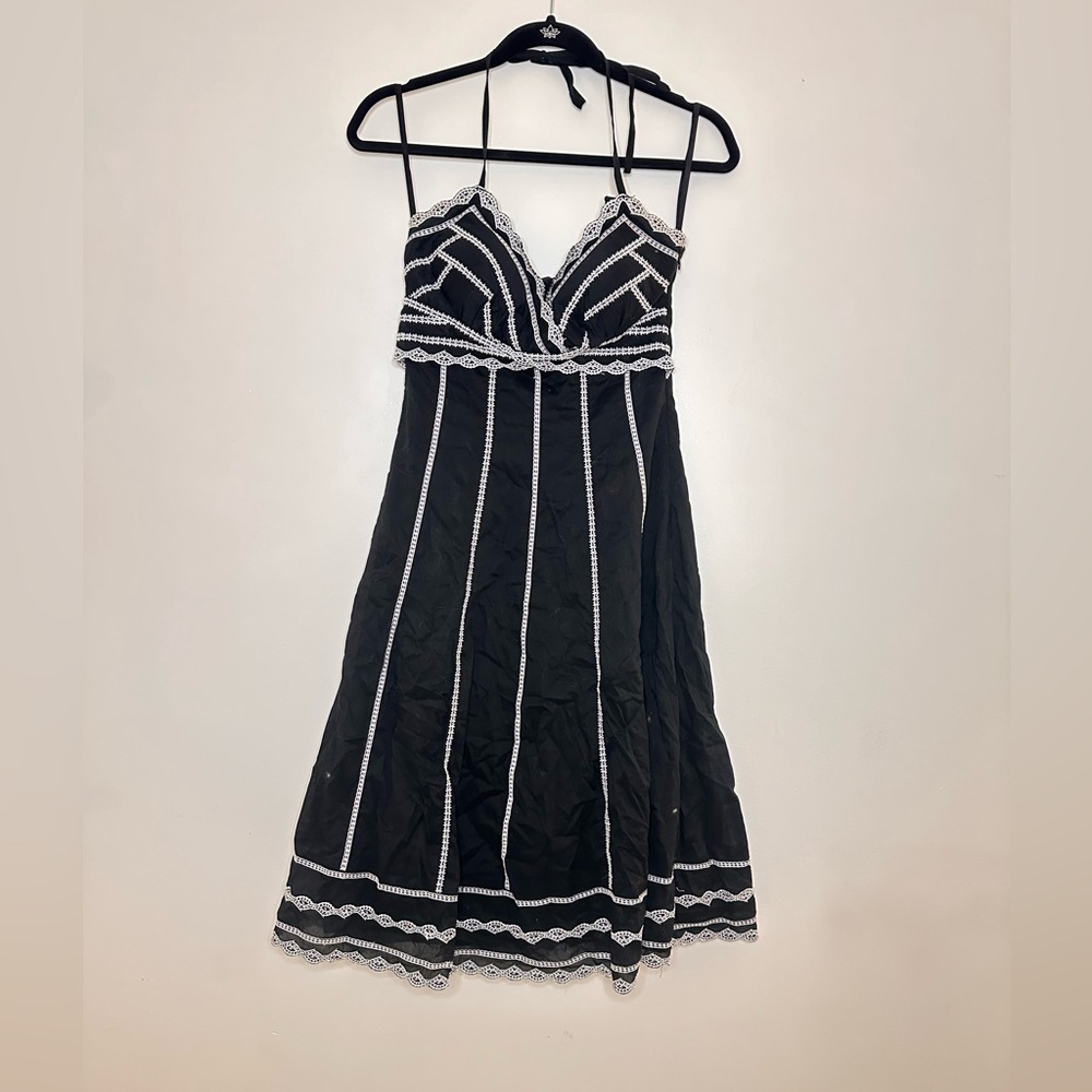 White House Black Market Womens Black Halter Neck Embroidered Dress Size 0